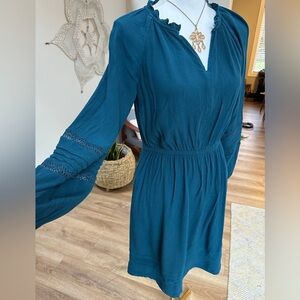 Knox Rose Boho Teal Long Sleeve Guaze Dress SZ S